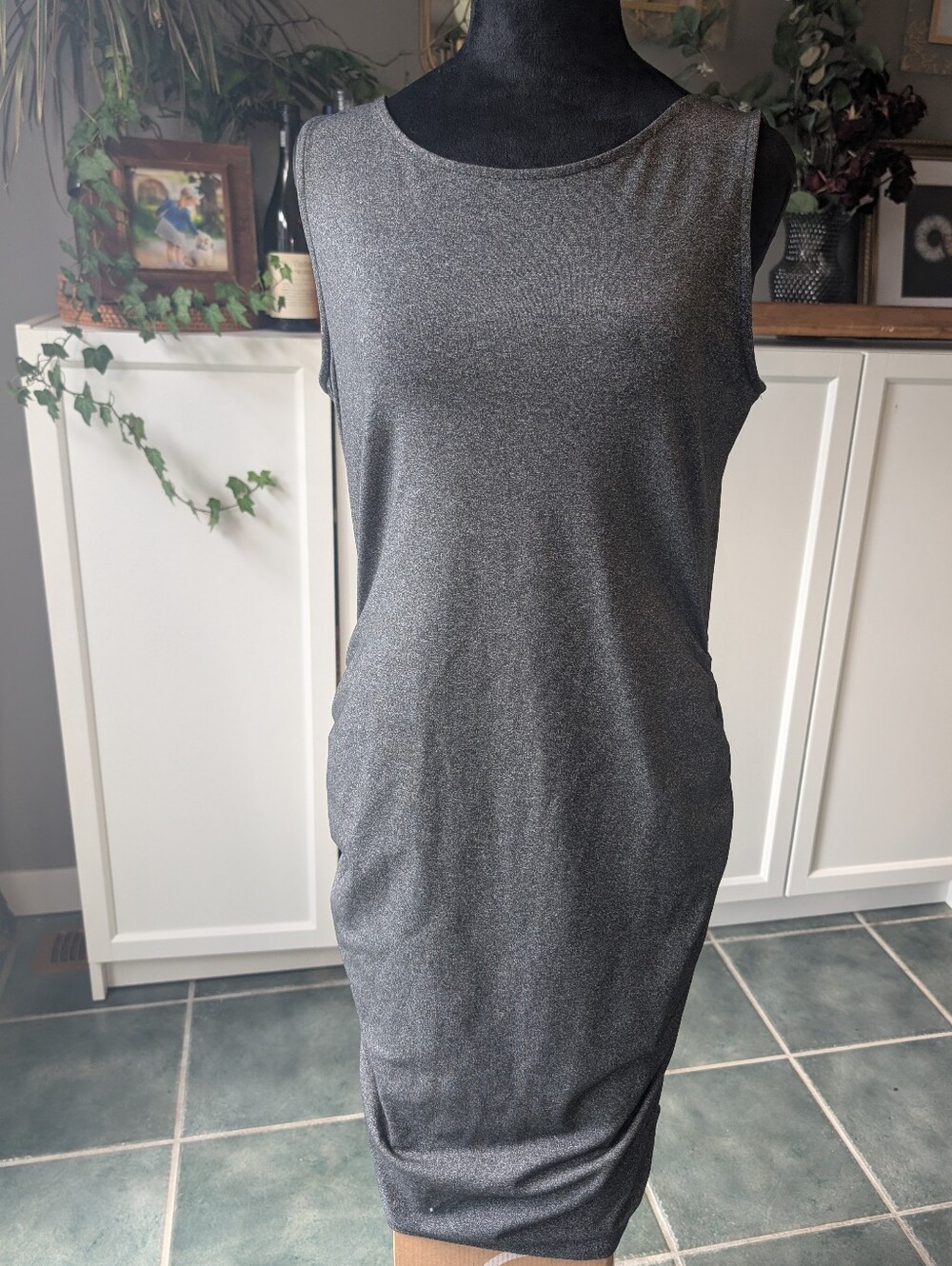 Silver Metallic Sleeveless Midi Dress